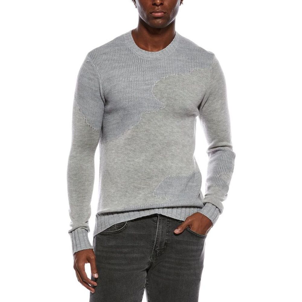 John Varvatos Mens  Rector Wool-Blend Crewneck Sweater, Gray